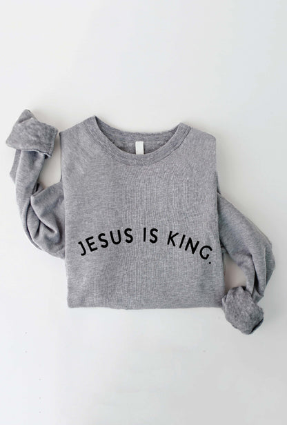 JESUS IS KING. Graphic Unisex Fleece Pullover Relaxed Fit. Oat Collective