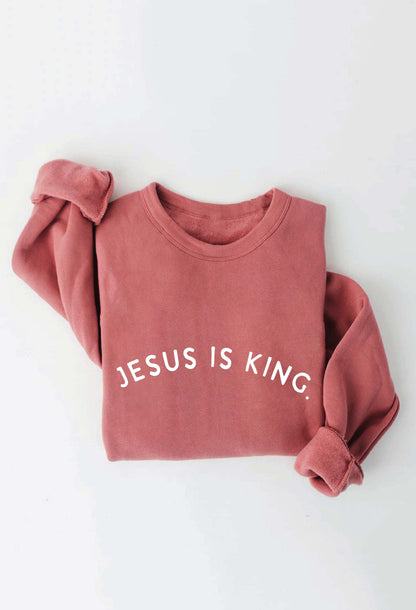 JESUS IS KING. Graphic Unisex Fleece Pullover Relaxed Fit. Oat Collective