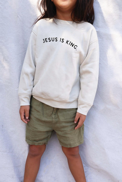 JESUS IS KING Toddler Unisex Graphic Sweatshirt Oat Collective