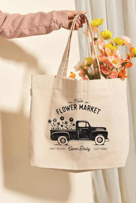 FRESH FLOWER MARKET Canvas Tote Bag Oat Collective