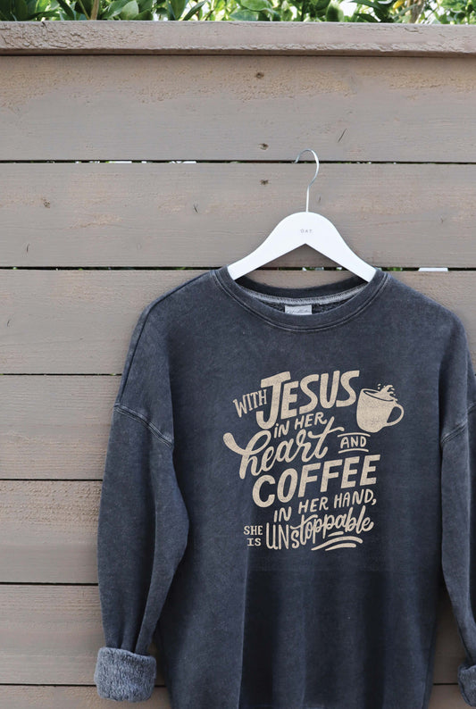 WITH JESUS & COFFEE Mineral Graphic Sweatshirt Oat Collective