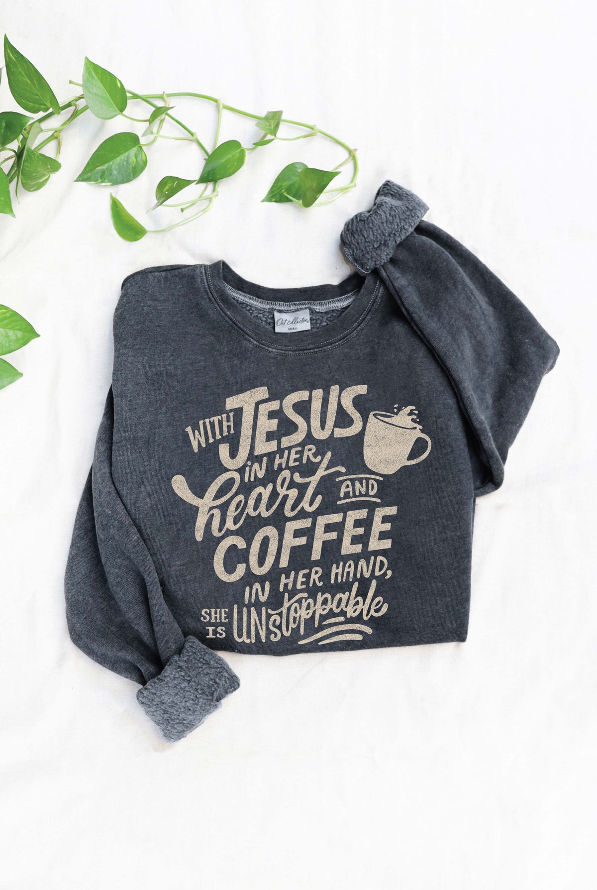 WITH JESUS & COFFEE Mineral Graphic Sweatshirt Oat Collective