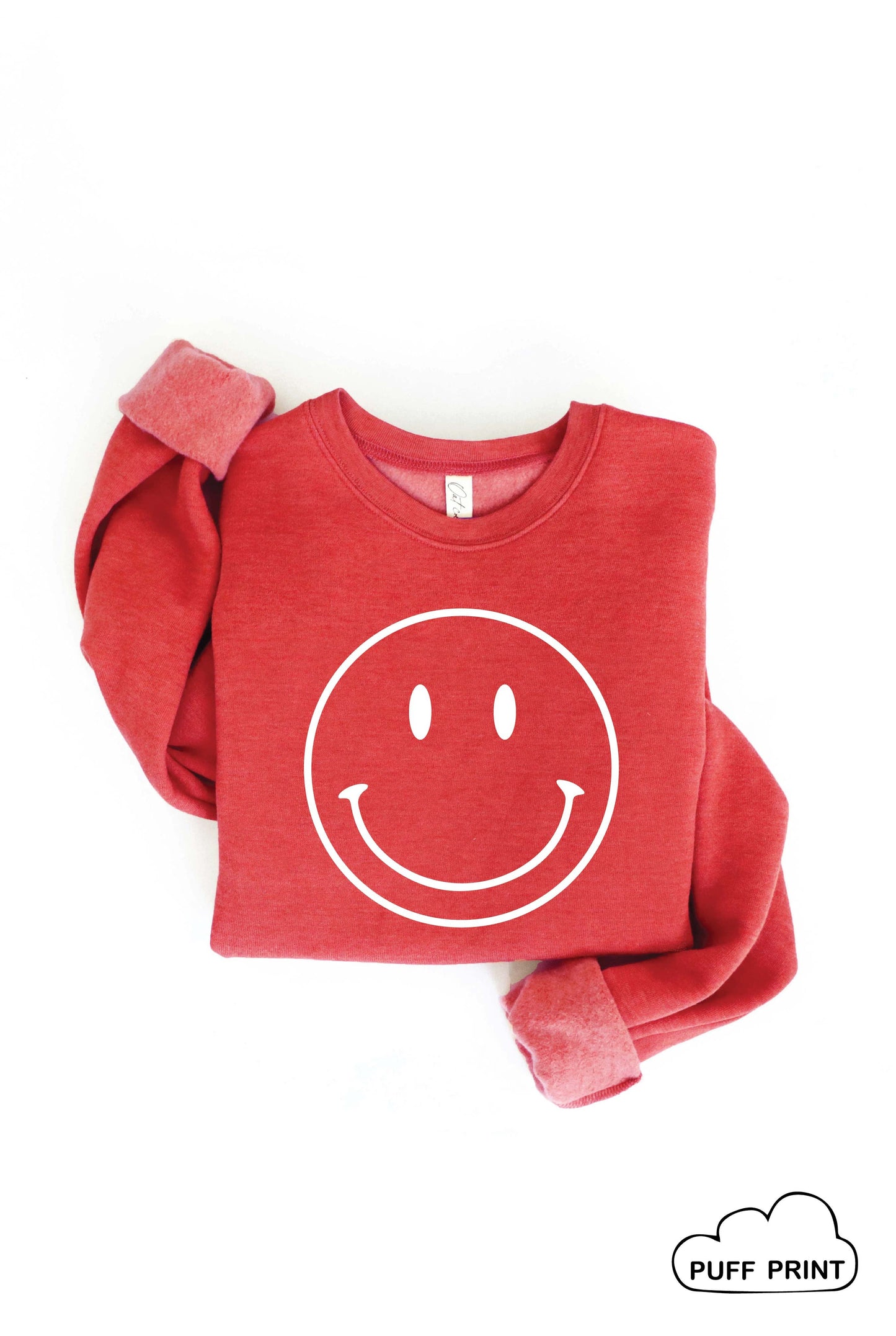SMILEY FACE Puff Print Graphic Sweatshirt Oat Collective