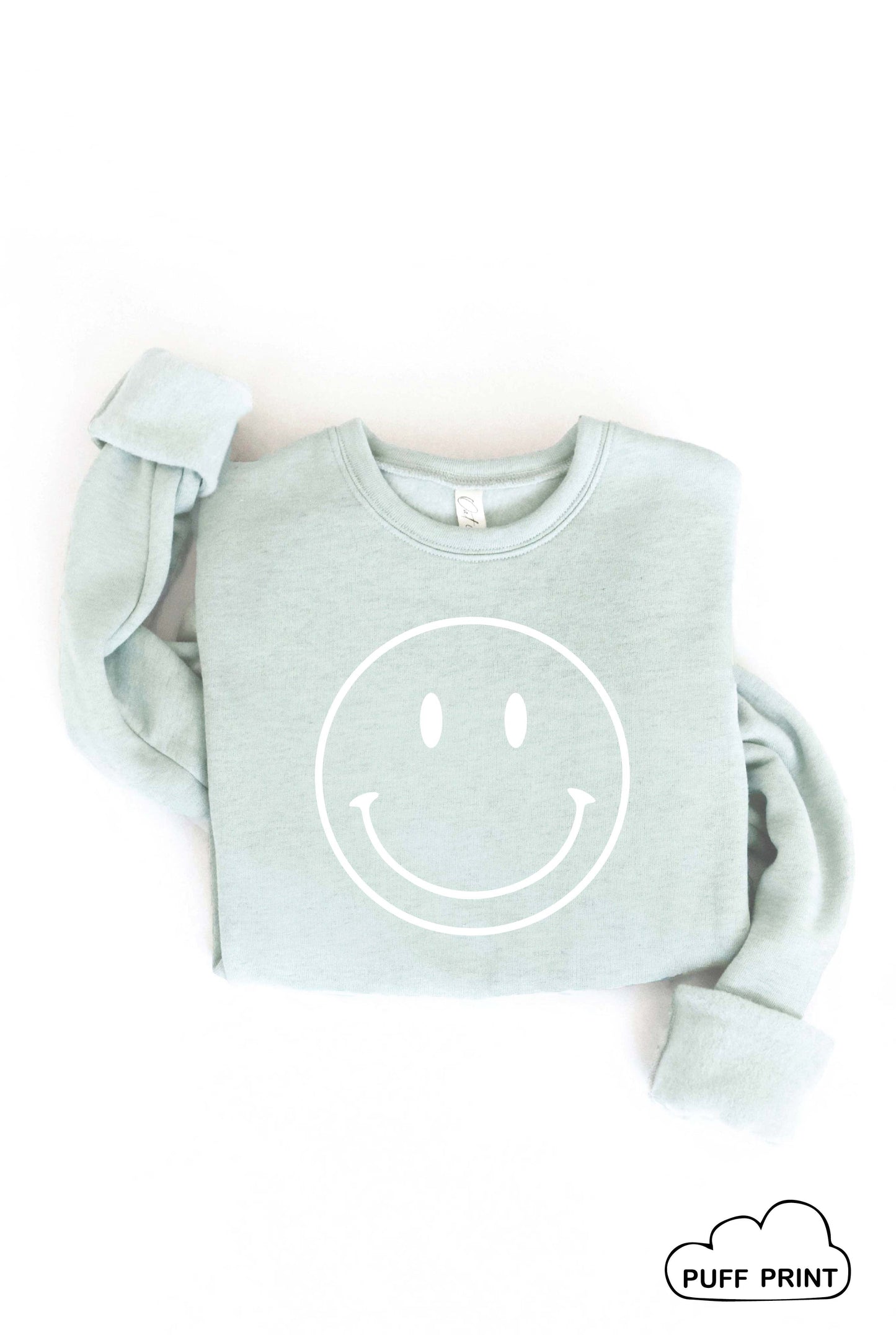 SMILEY FACE Puff Print Graphic Sweatshirt Oat Collective