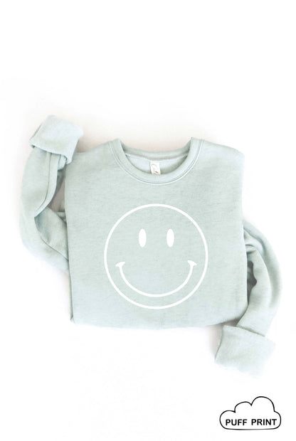 SMILEY FACE Puff Print Graphic Sweatshirt Oat Collective