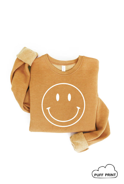 SMILEY FACE Puff Print Graphic Sweatshirt Oat Collective