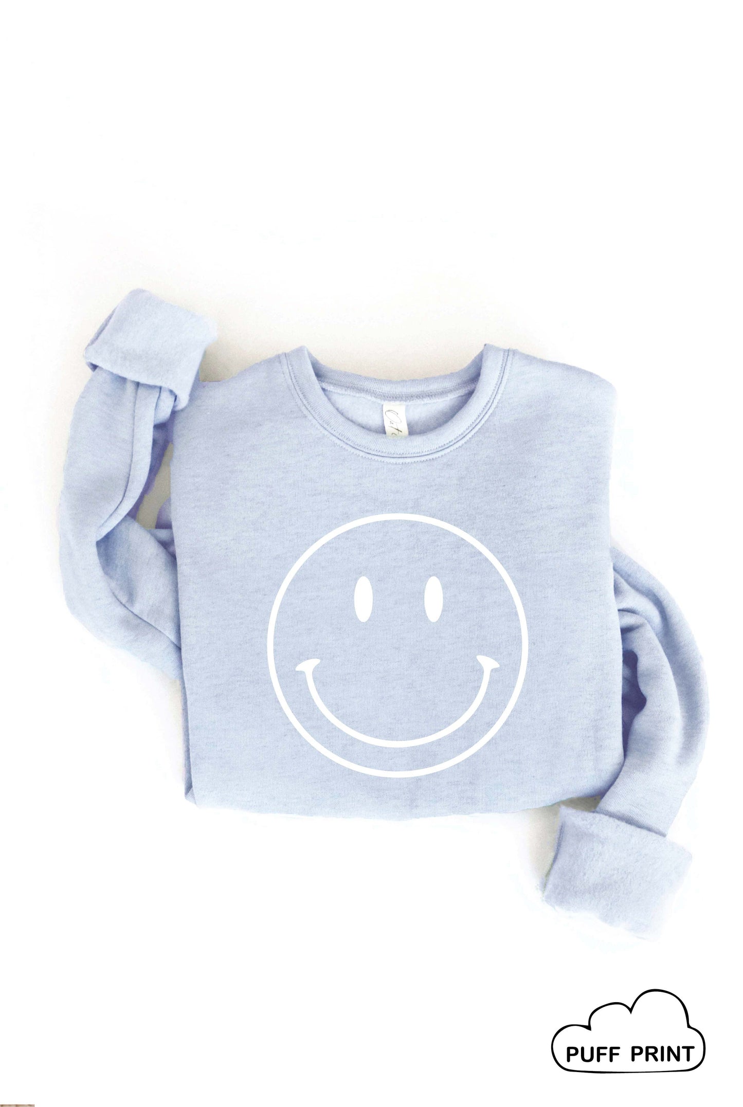 SMILEY FACE Puff Print Graphic Sweatshirt Oat Collective