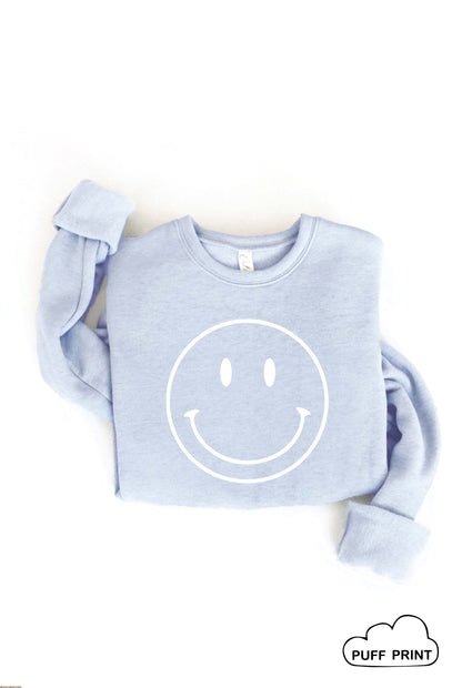 SMILEY FACE Puff Print Graphic Sweatshirt Oat Collective