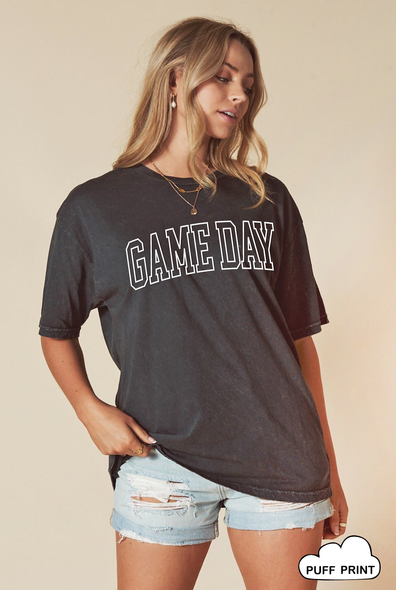 GAME DAY Puff Print Plus Mineral Graphic Top Oat Collective