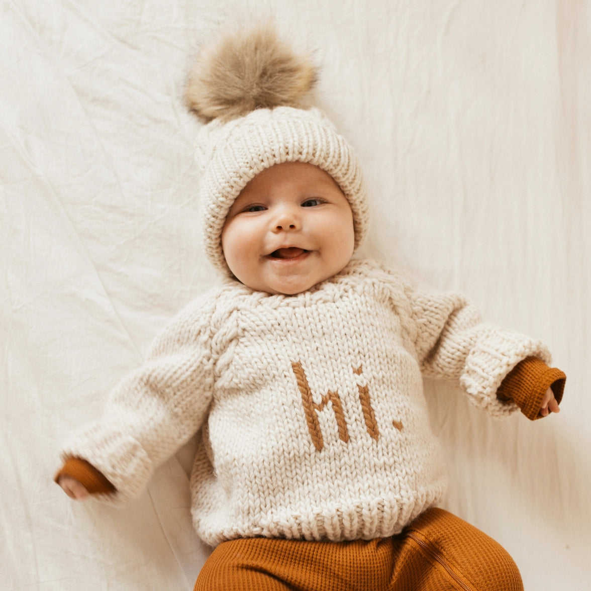 Hi. Pecan Crew Neck Sweater Baby & Toddler Huggalugs
