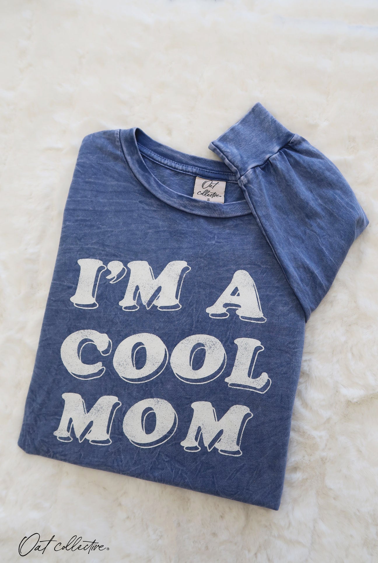I'M A COOL MOM Mineral Washed Long Sleeve Graphic Oat Collective