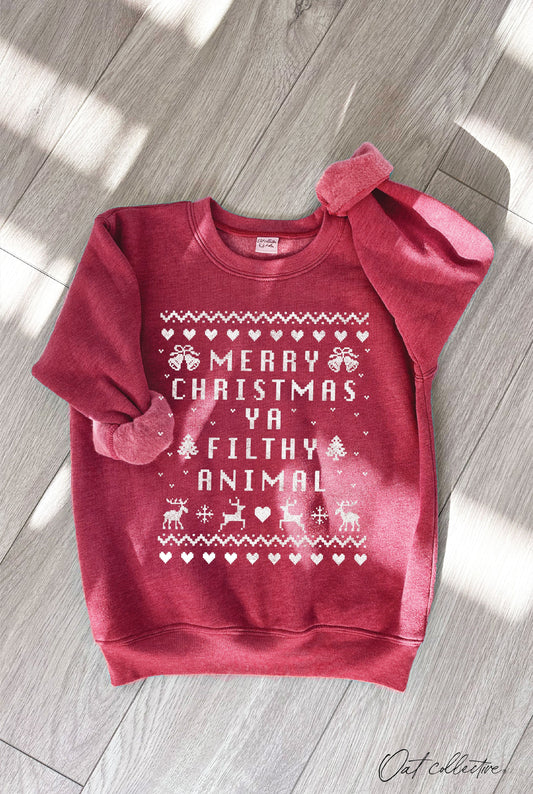 MERRY CHRISTMAS YA FILTHY Youth Graphic Sweatshirt Oat Collective