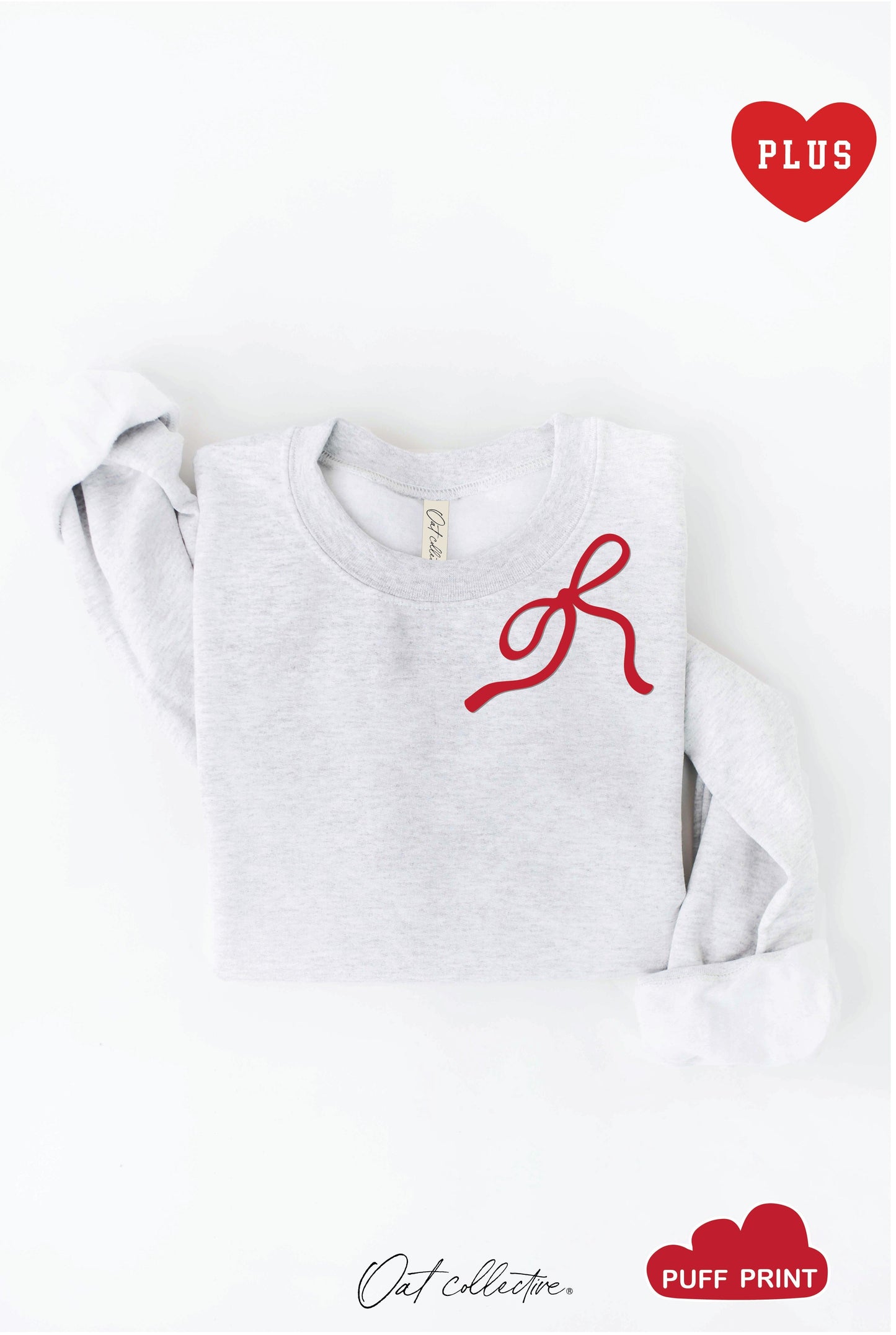 RIBBON BOW PUFF Plus Graphic Sweatshirt Oat Collective