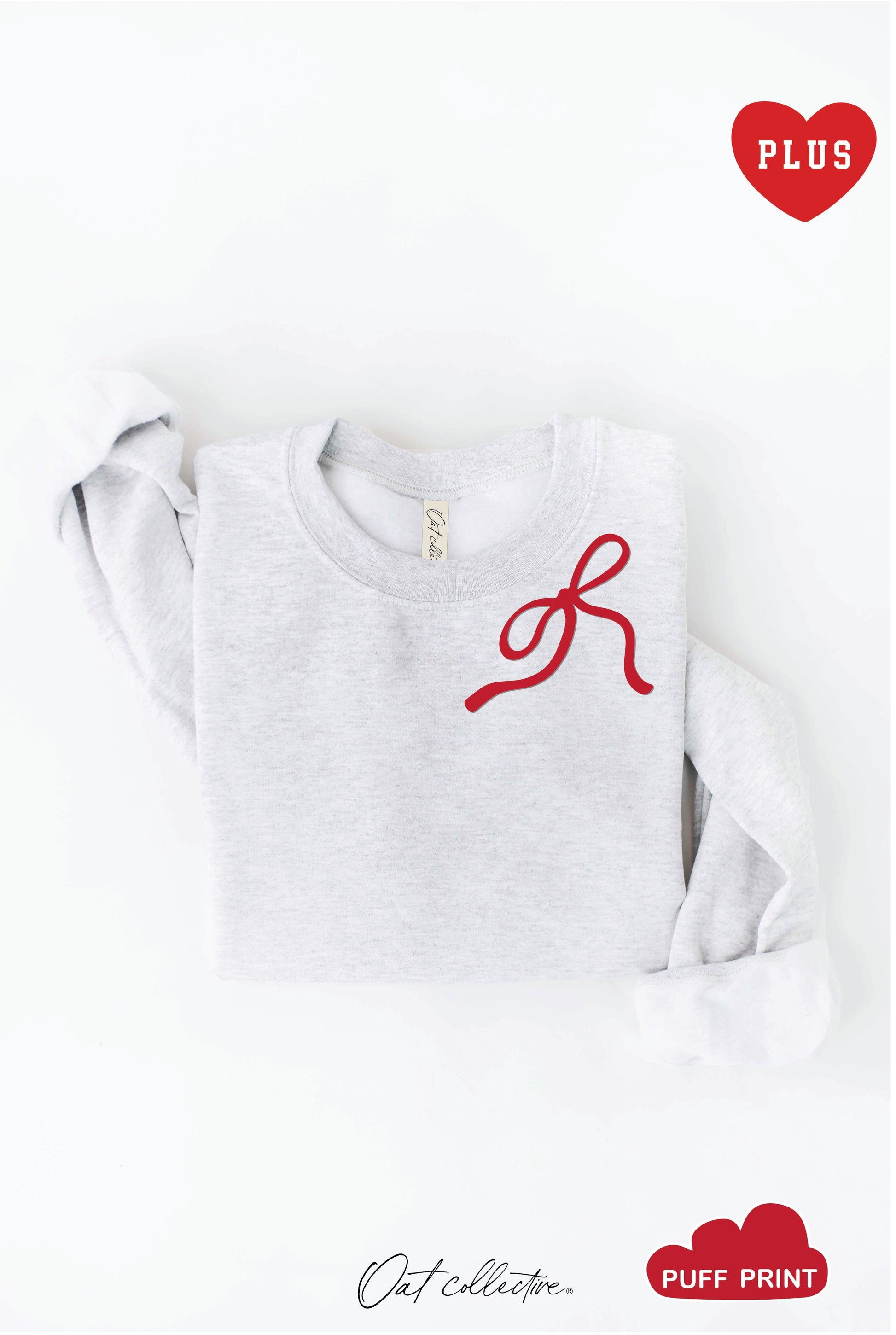 RIBBON BOW PUFF Plus Graphic Sweatshirt Oat Collective