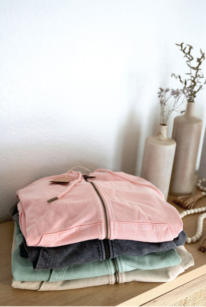BASIC CROPPED MINERAL ZIPPER HOODED PULLOVER Oat Collective