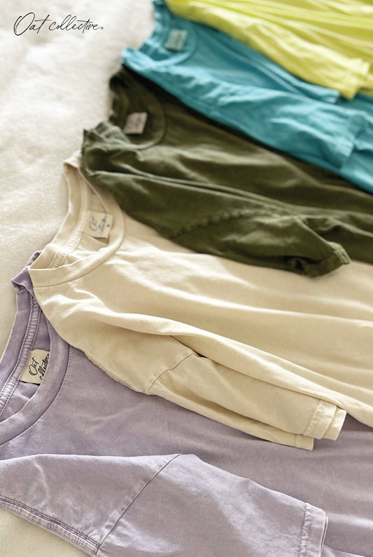 Premium Basic Cotton Supima Mineral Washed Tee Oat Collective