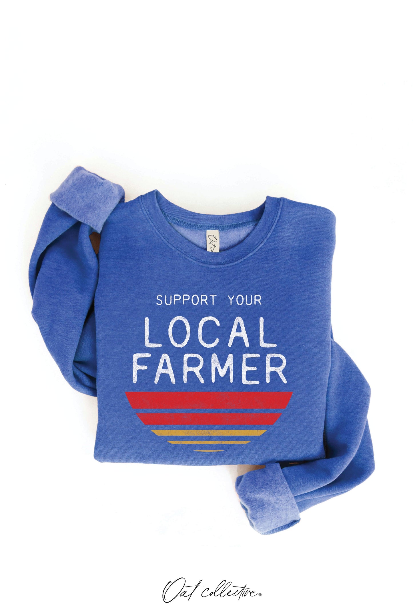SUPPORT LOCAL FARMER Graphic Unisex Fleece Pullover Relaxed Fit Oat Collective