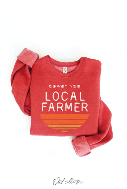 SUPPORT LOCAL FARMER Graphic Unisex Fleece Pullover Relaxed Fit Oat Collective