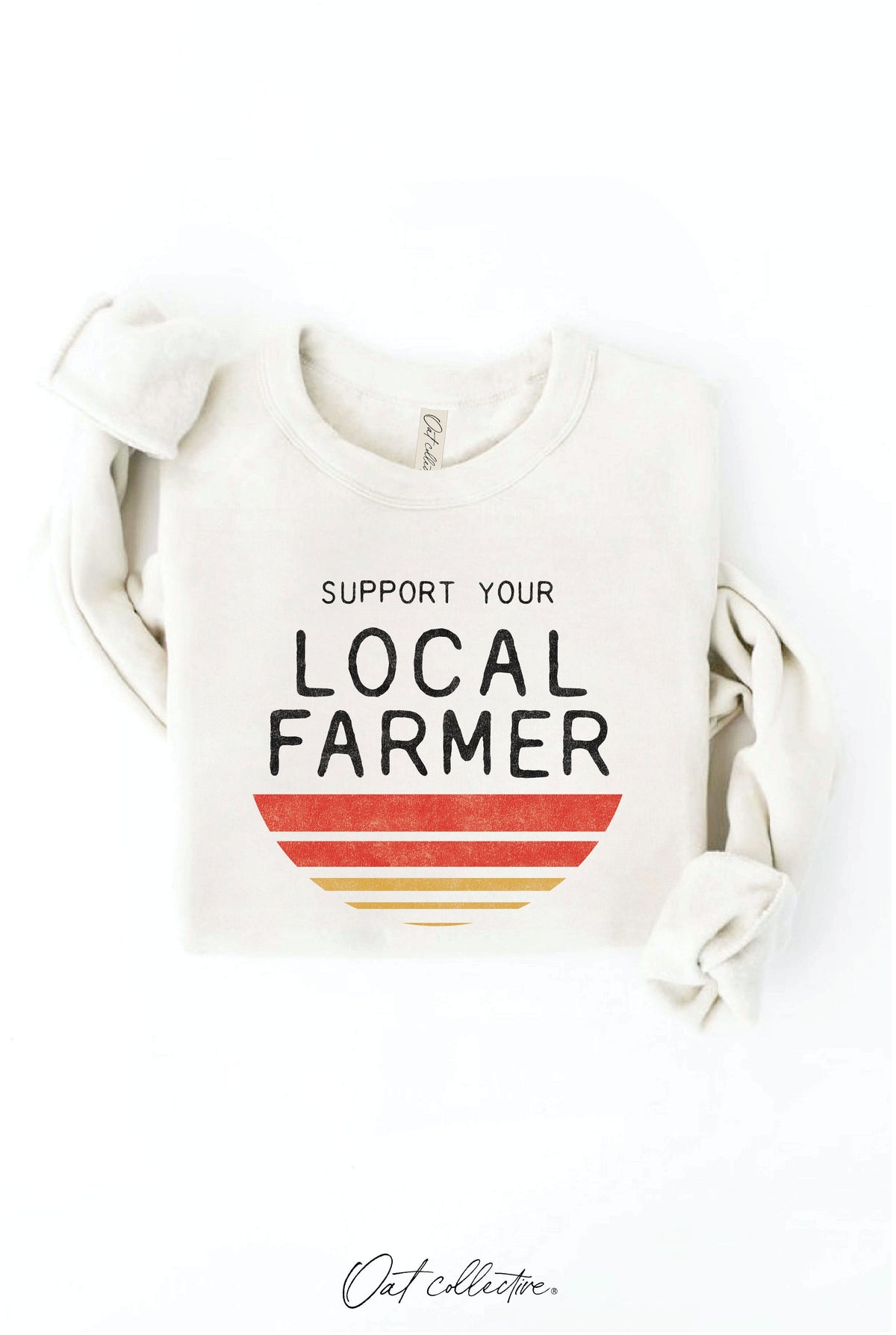 SUPPORT LOCAL FARMER Graphic Unisex Fleece Pullover Relaxed Fit Oat Collective