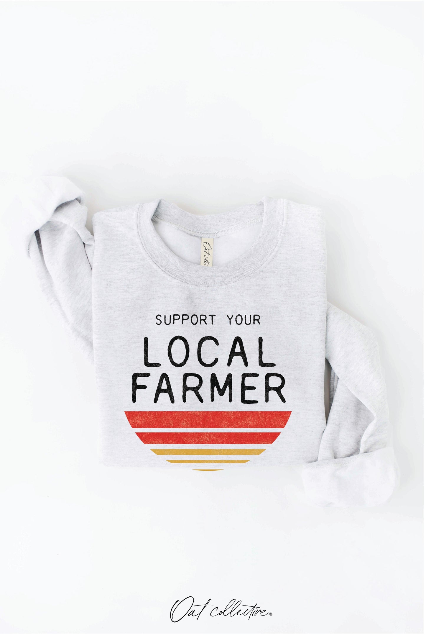 SUPPORT LOCAL FARMER Graphic Unisex Fleece Pullover Relaxed Fit Oat Collective