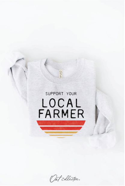 SUPPORT LOCAL FARMER Graphic Unisex Fleece Pullover Relaxed Fit Oat Collective