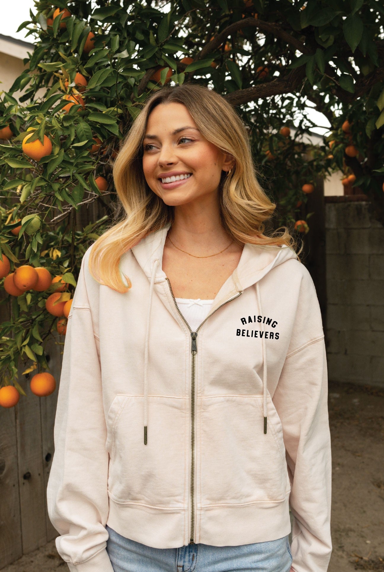 RAISING BELIEVERS Cropped Mineral Zipper Hooded Oat Collective