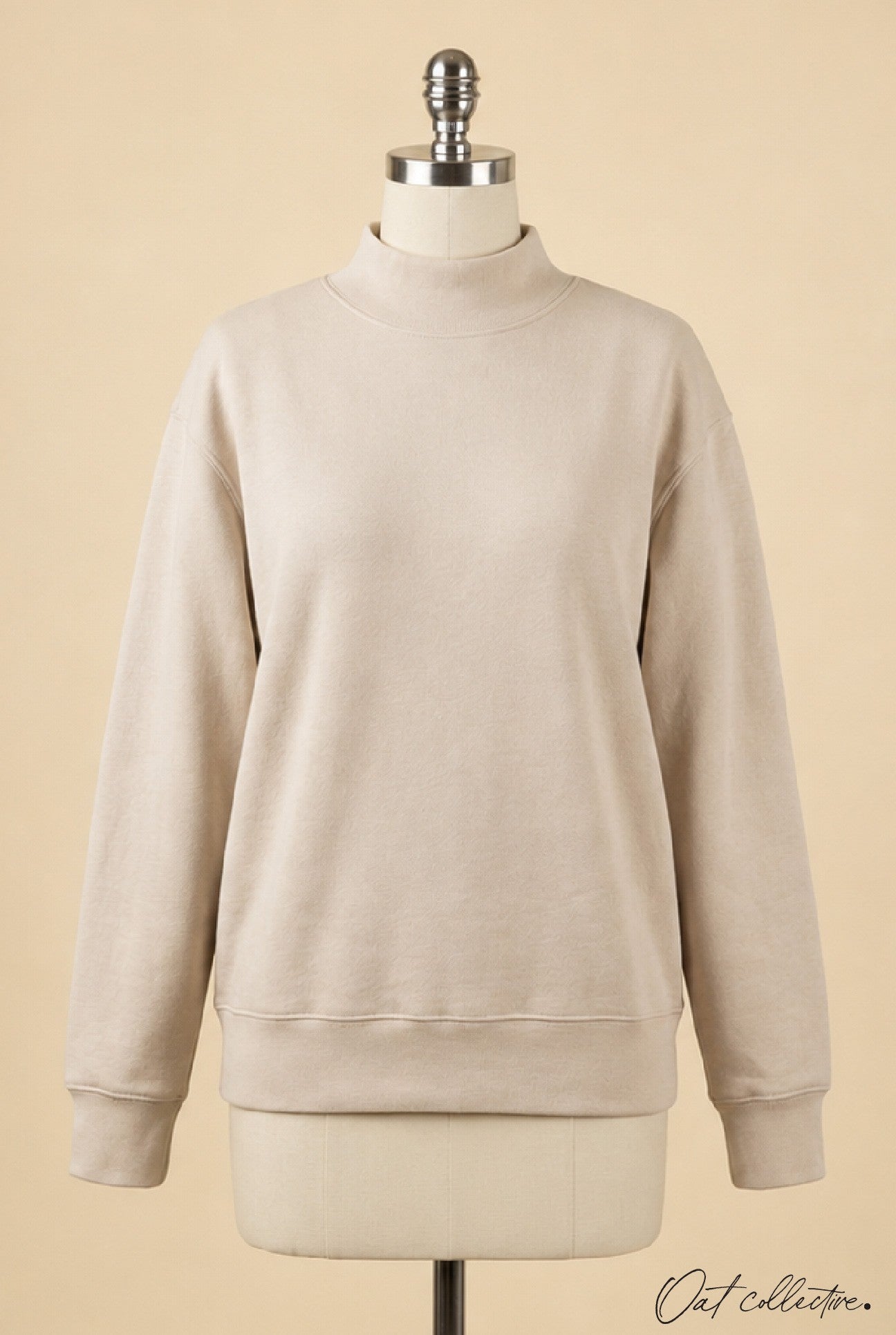 Mock Neck Washed Basic Pullover Sweatshirt Oat Collective