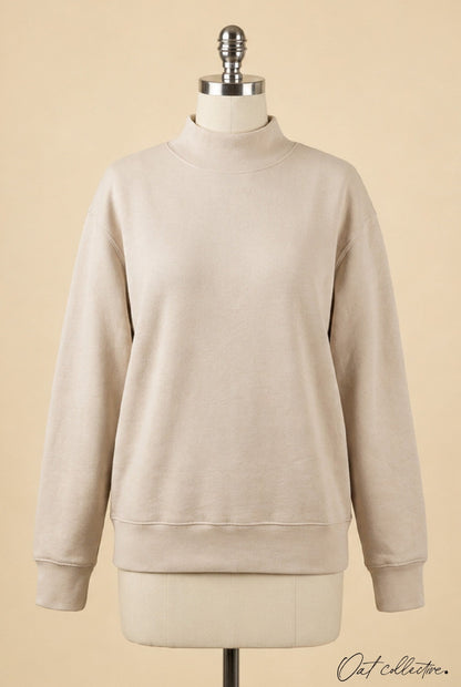 Mock Neck Washed Basic Pullover Sweatshirt Oat Collective
