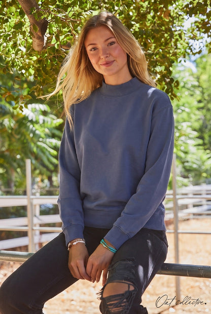 Mock Neck Washed Basic Pullover Sweatshirt Oat Collective