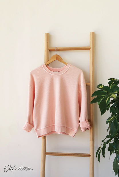 Premium Cotton Cropped Mineral Washed Thermal Pullover Oat Collective