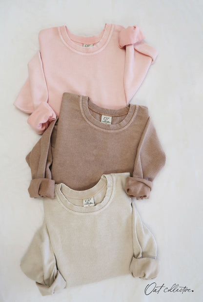 Premium Cotton Cropped Mineral Washed Thermal Pullover Oat Collective