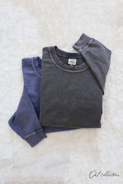 Premium Cotton Cropped Mineral Washed Thermal Pullover Oat Collective