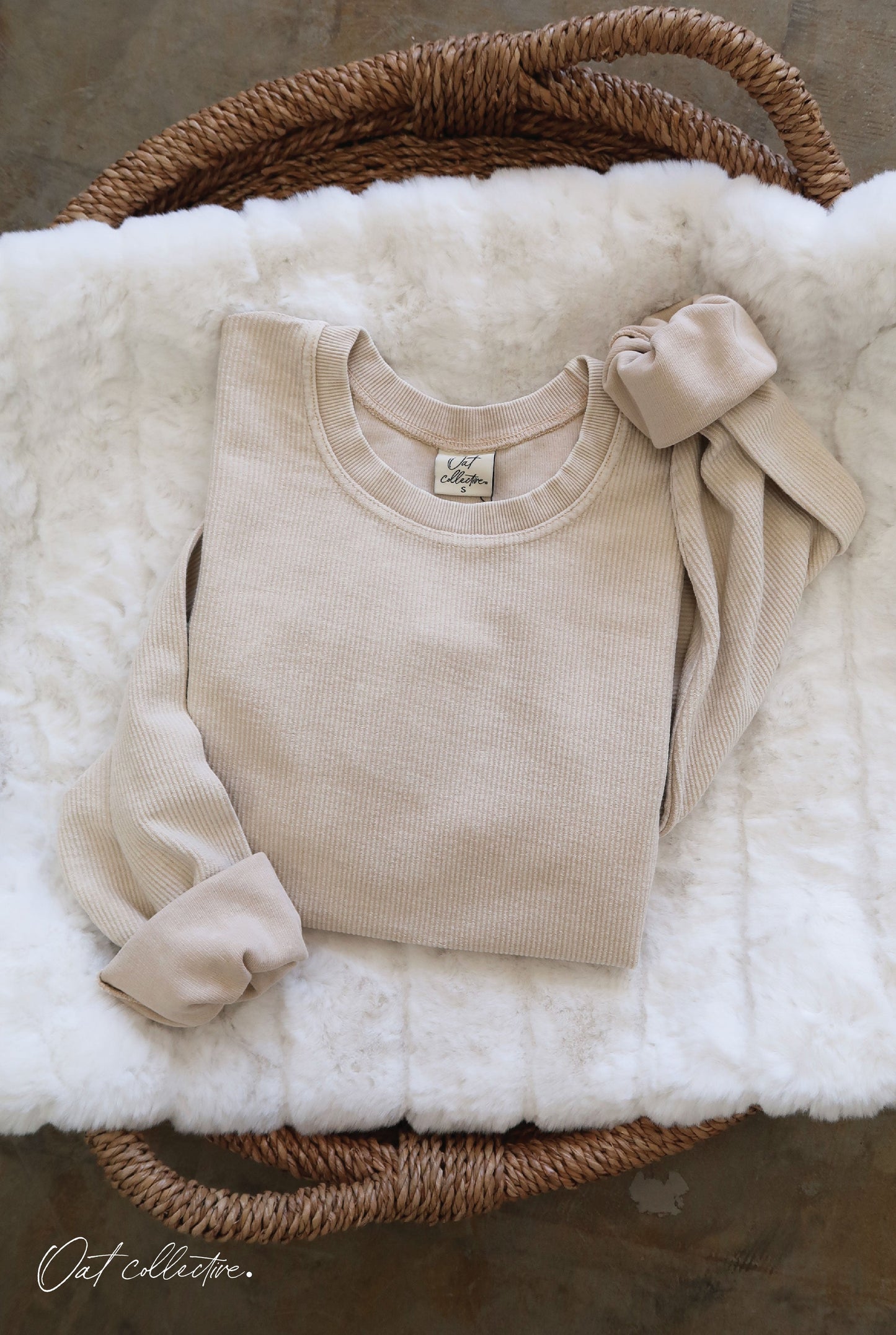 Premium Cotton Cropped Mineral Washed Thermal Pullover Oat Collective