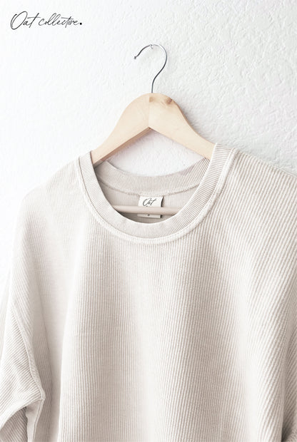 Premium Cotton Cropped Mineral Washed Thermal Pullover Oat Collective