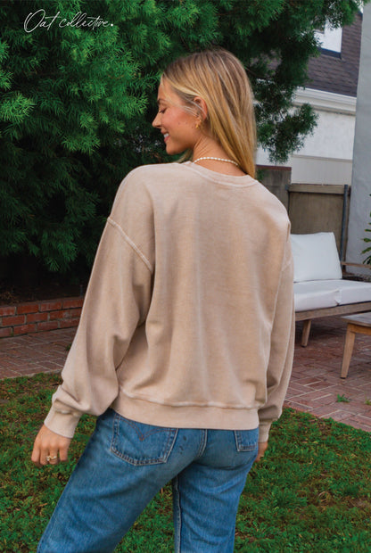 Premium Cotton Cropped Mineral Washed Thermal Pullover Oat Collective