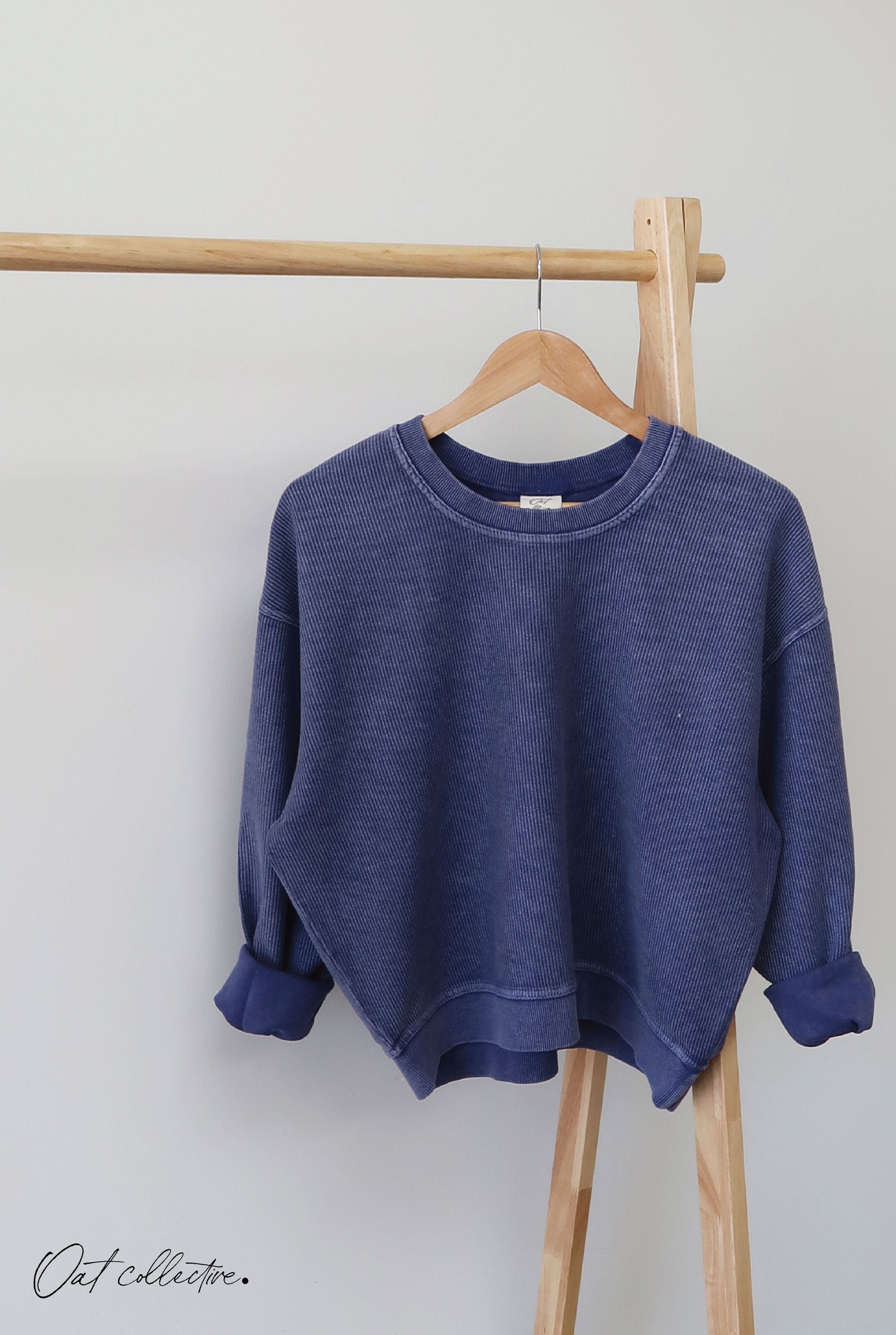 Premium Cotton Cropped Mineral Washed Thermal Pullover Oat Collective