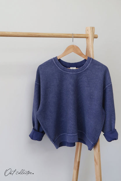 Premium Cotton Cropped Mineral Washed Thermal Pullover Oat Collective