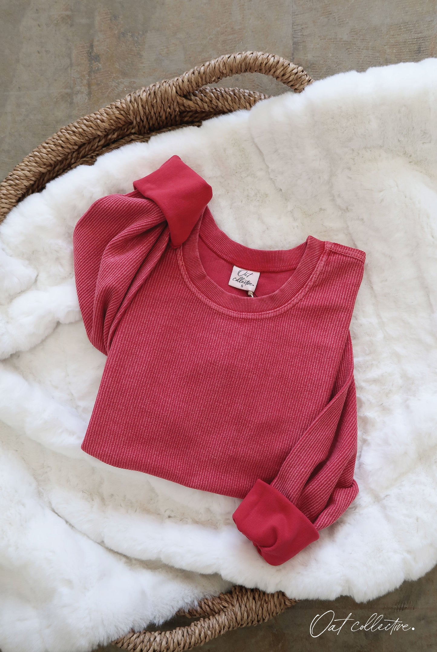 Premium Cotton Cropped Mineral Washed Thermal Pullover Oat Collective