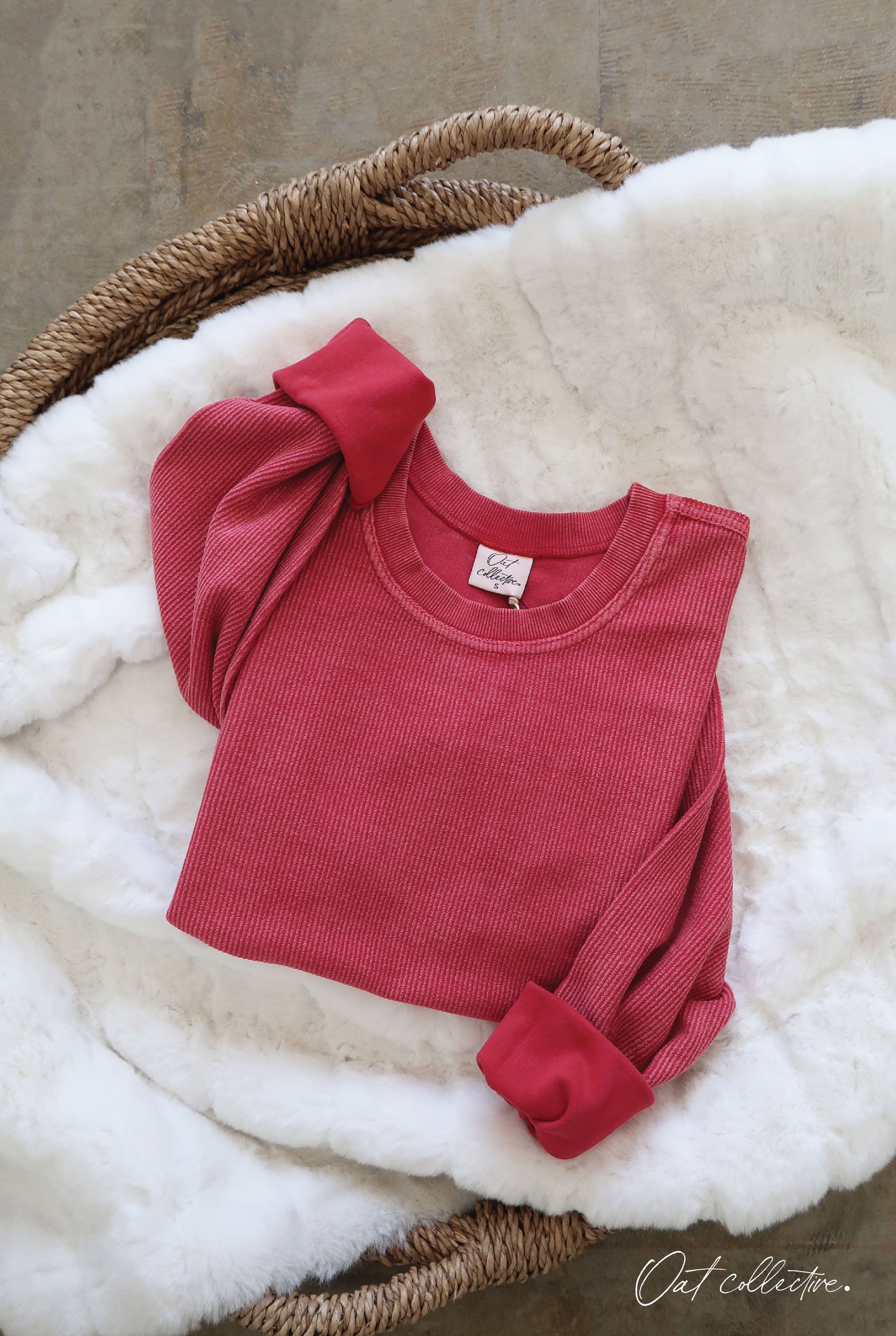 Premium Cotton Cropped Mineral Washed Thermal Pullover Oat Collective