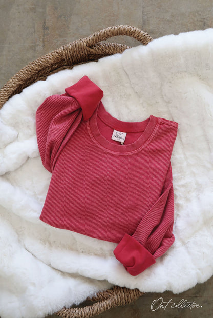 Premium Cotton Cropped Mineral Washed Thermal Pullover Oat Collective