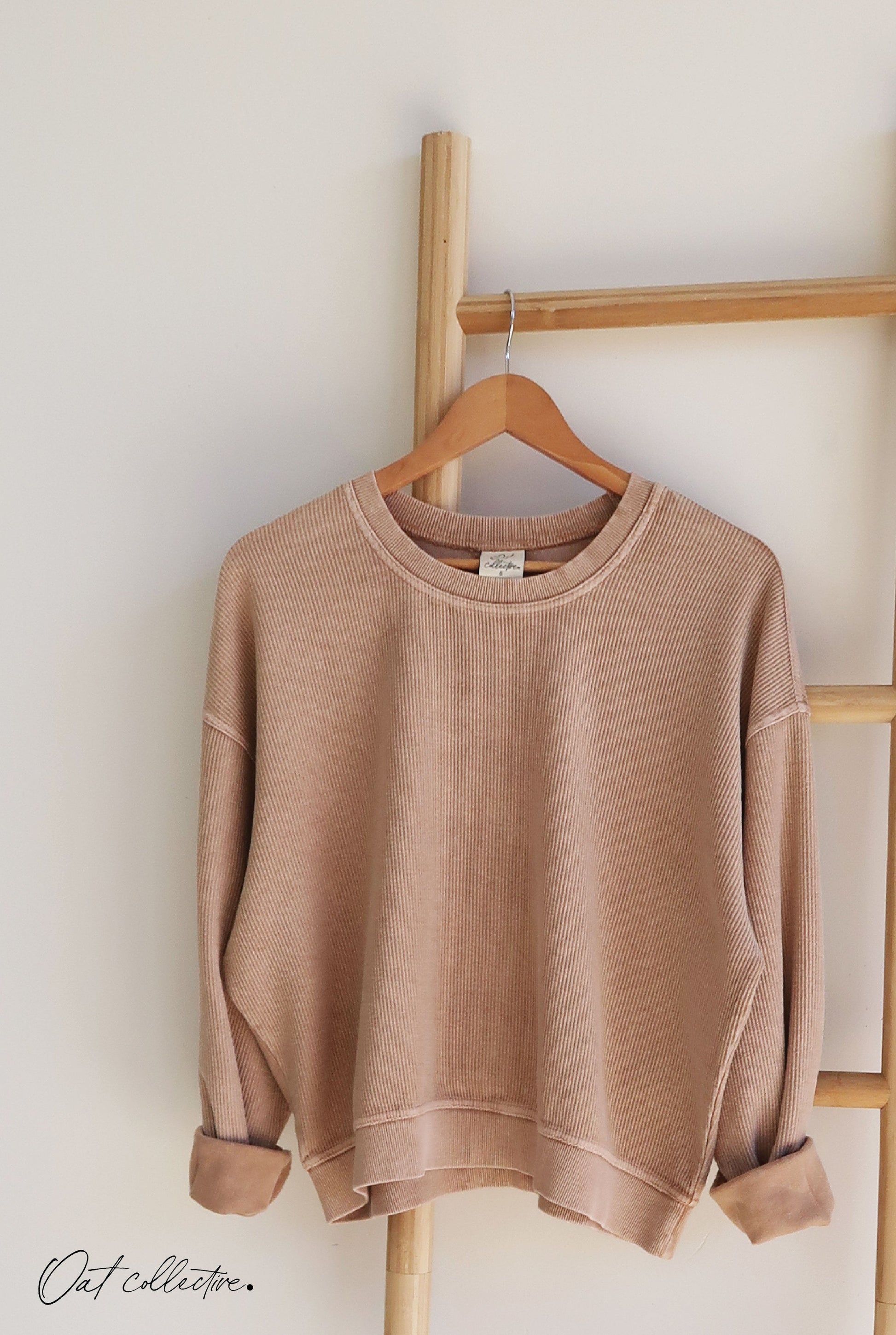 Premium Cotton Cropped Mineral Washed Thermal Pullover Oat Collective