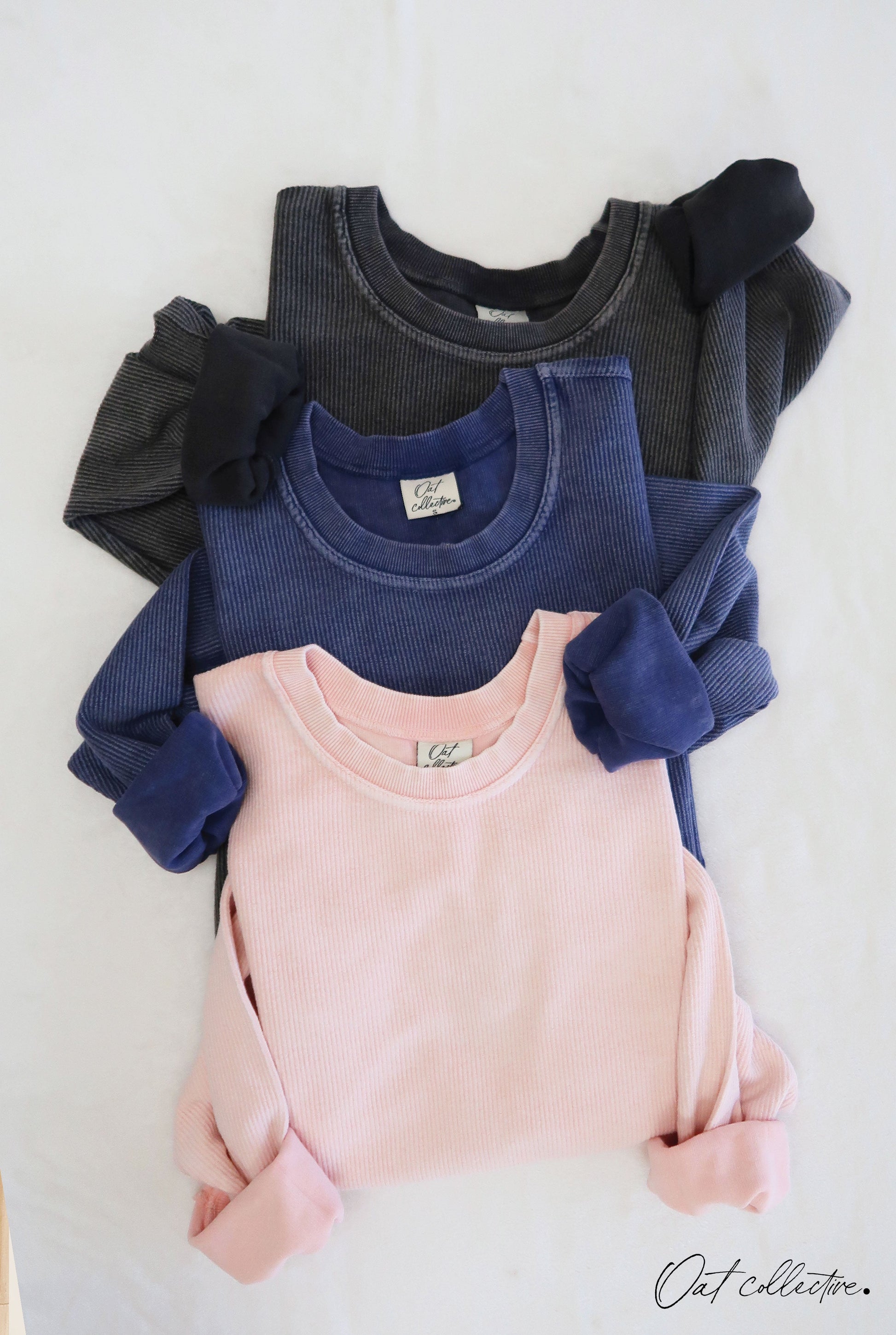 Premium Cotton Cropped Mineral Washed Thermal Pullover Oat Collective