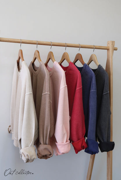 Premium Cotton Cropped Mineral Washed Thermal Pullover Oat Collective