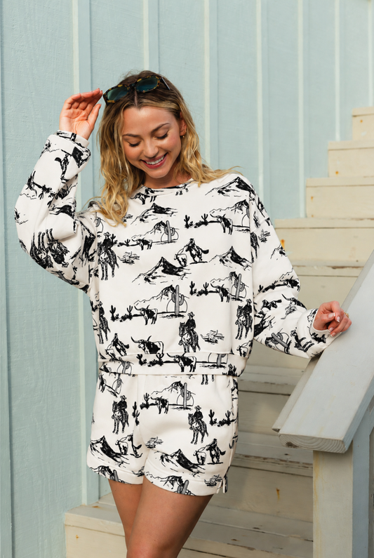 WESTERN PRINTED Sweatshort/Sweatshirt Matching Set Oat Collective