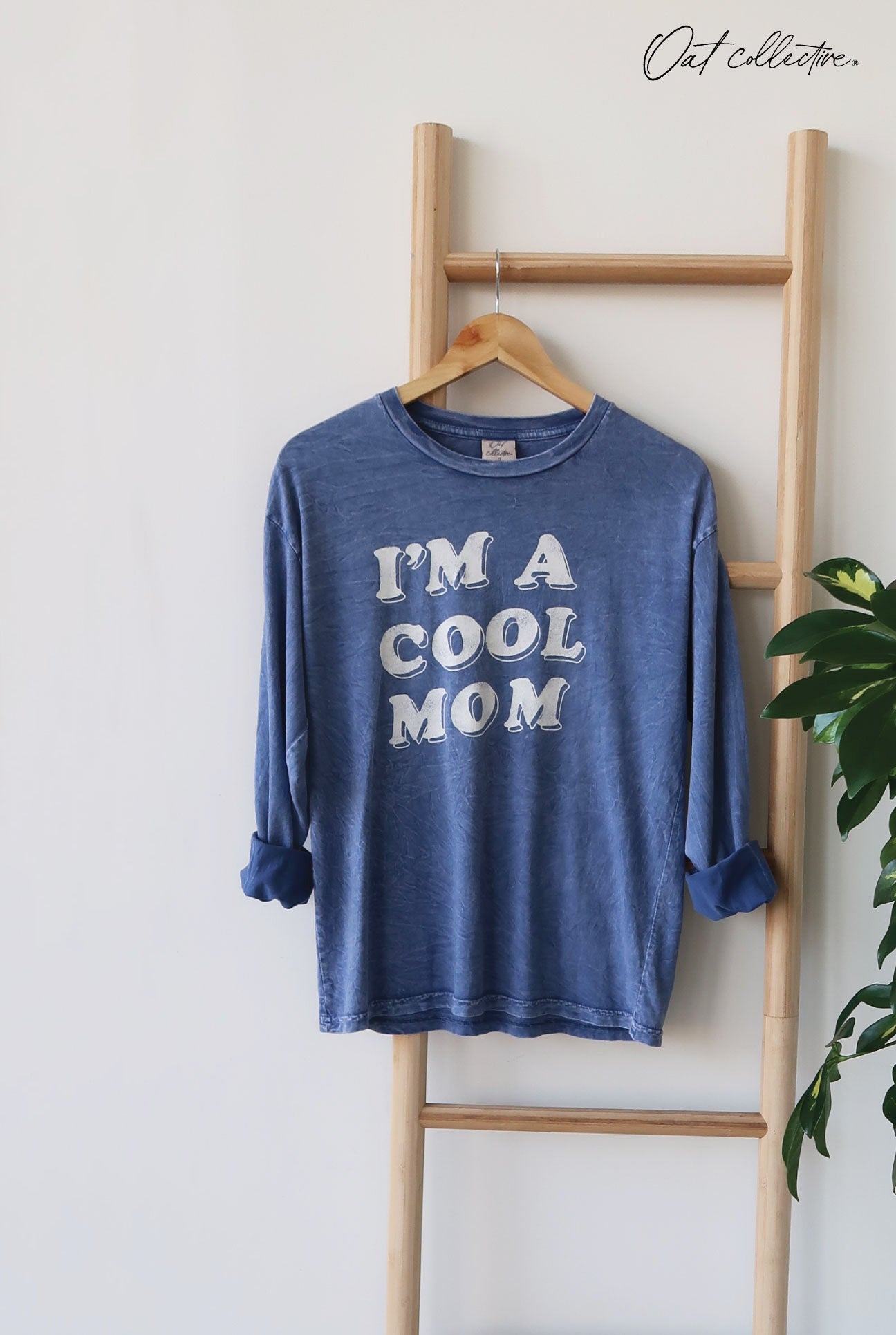 I'M A COOL MOM Mineral Washed Long Sleeve Graphic Oat Collective