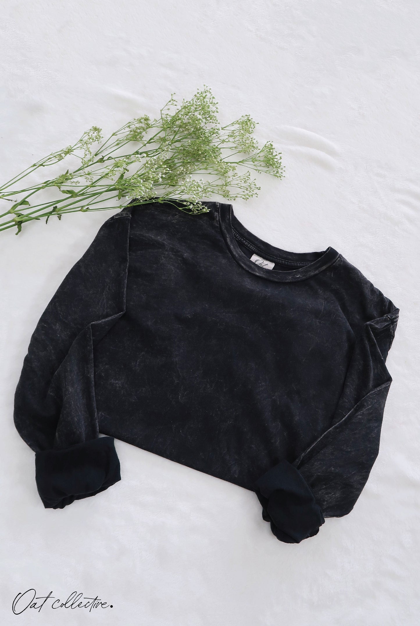Premium Cotton Mineral Washed Long Sleeve Tee Oat Collective