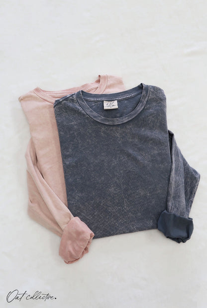 Premium Cotton Mineral Washed Long Sleeve Tee Oat Collective