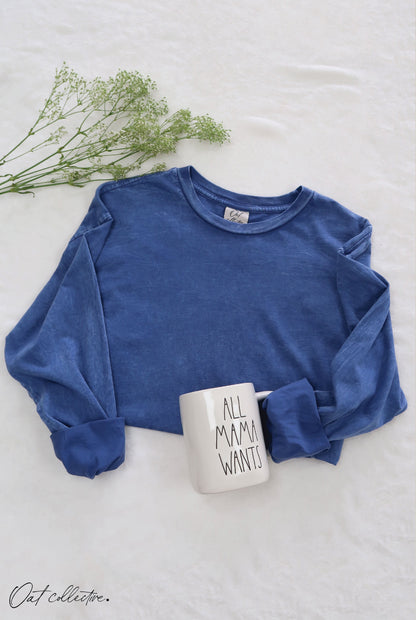 Premium Cotton Mineral Washed Long Sleeve Tee Oat Collective