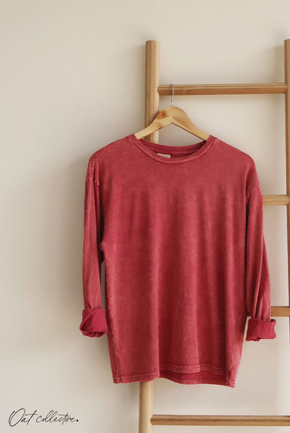Premium Cotton Mineral Washed Long Sleeve Tee Oat Collective