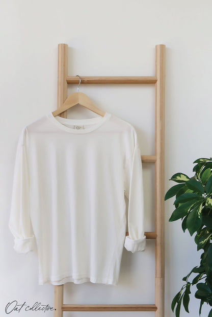 Premium Cotton Mineral Washed Long Sleeve Tee Oat Collective